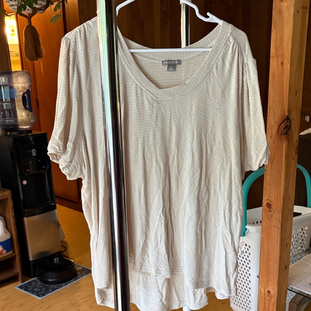 Falls Creek Women's Cream Striped Short Sleeve Tee